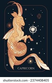 Signo de zodiaco Capricornio, Ilustración de cabra con cola de pescado para signo de zodiaco