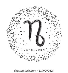 Zodiac sign Capricorn isolated on white background with stars. Zodiac constellation. Design element for horoscope and astrological forecast. Doodle style.