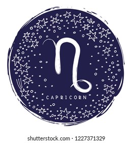 Zodiac sign Capricorn isolated on white background with stars. Zodiac constellation. Design element for horoscope and astrological forecast. Doodle style.