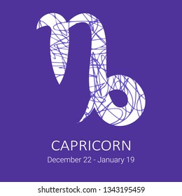 Zodiac sign Capricorn isolated on blue background. Zodiac constellation. Floral pattern. Design element for horoscope and astrological forecast.