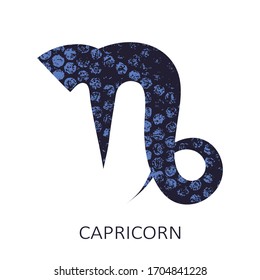 Zodiac sign Capricorn isolated on white background. Zodiac constellation. Design element for horoscope and astrological forecast. Grunge style. Vector illustration.