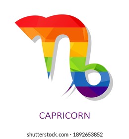 Zodiac sign Capricorn isolated on white background. LGBT flag. Design element for horoscope and astrological forecast. Vector illustration.