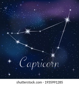 Zodiac Schild Capricorn auf dem Hintergrund des Sternenhimmels. Constellation Capricorn auf Sternenhintergrund. Astrologischer Zodiac auf dem Hintergrund des Raumes.