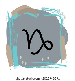 zodiac sign capricorn on icon with boho style spots and brush strokes in gray pastel colors
