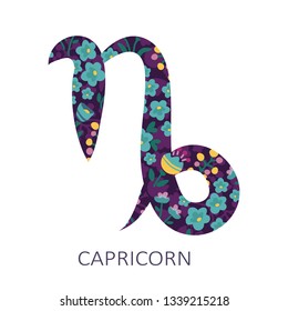 Zodiac sign Capricorn on white background. Zodiac constellation. Floral pattern. Design element for horoscope and astrological forecast.