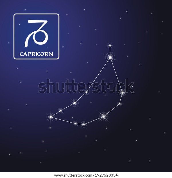 Zodiac sign\
Capricorn in the starry sky. Schematic representation of the zodiac\
sign with its name and\
symbol