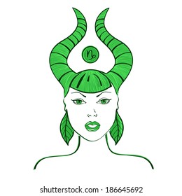 Zodiac sign of Capricorn stylized with beautiful girl portrait