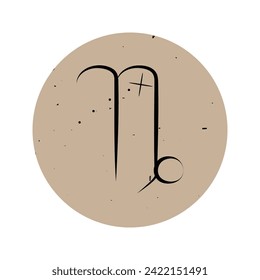 The zodiac sign is Capricorn. Vector icon in a beige grunge circle.