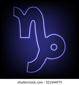 Zodiac sign Capricorn. Vector zodiac sign with neon effect