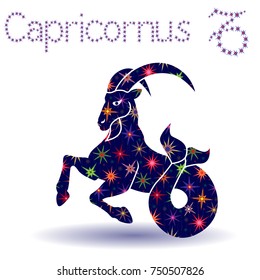 Zodiac sign Capricornus, hand drawn vector stencil with stylized stars isolated on the white background 