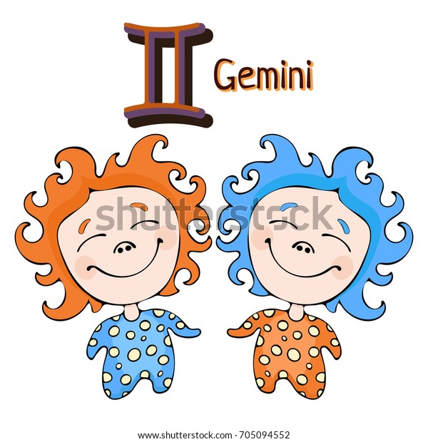Zodiac Sign Cartoon Gemini Astrological Character Stock Vector (Royalty ...