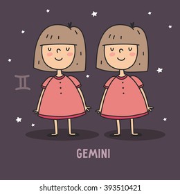 Zodiac sign cartoon vector illustration. gemini