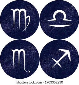 Zodiac Sign Circle Galaxy Set ov four