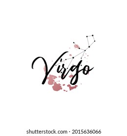 Zodiac sign constellation virgo. Watercolor spots, lettering.
