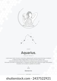 Zodiac sign constellations Aquarius vector illustration wall decor ideas. Aquarius sign logos icon vector illustration.