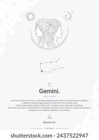 Zodiac sign constellations Gemini vector illustration wall decor ideas. Gemini sign logos icon vector illustration