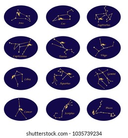 Zodiac sign decorate with gold and diamonds, vector, illustration 