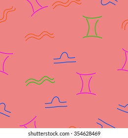 Zodiac sign, doodles, hole, aquarius, gemini, libra, seamless pattern. Hand drawn.