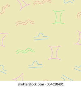 Zodiac sign, doodles, hole, aquarius, gemini, libra, seamless pattern. Hand drawn.