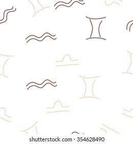 Zodiac sign, doodles, hole, aquarius, gemini, libra, seamless pattern. Hand drawn.