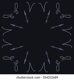 Zodiac sign , doodles, hole, aries,sagittarius,lion, circular pattern. Hand drawn.