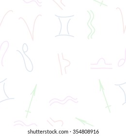 Zodiac sign , doodles, hole,aquarius,gemini, libra,aries, sagittarius,lion, seamless pattern. Hand drawn.