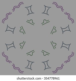 Zodiac sign , doodles, hole,aquarius,gemini, libra,circular pattern. Hand drawn.