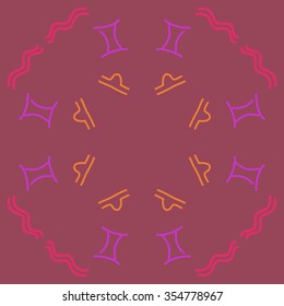 Zodiac sign , doodles, hole,aquarius,gemini, libra,circular pattern. Hand drawn.