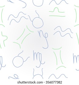 Zodiac sign , doodles, hole,taurus,capricorn,virgo,aquarius,gemini,libra,  pattern. Hand drawn.