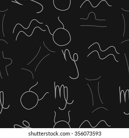 Zodiac sign , doodles, hole,taurus,capricorn,virgo,aquarius,gemini,libra, seamless pattern. Hand drawn.