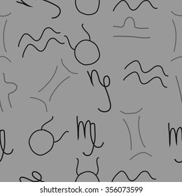 Zodiac sign , doodles, hole,taurus,capricorn,virgo,aquarius,gemini,libra, seamless pattern. Hand drawn.