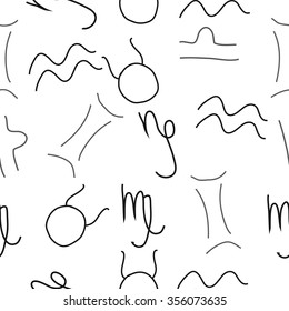 Zodiac sign , doodles, hole,taurus,capricorn,virgo,aquarius,gemini,libra, seamless pattern. Hand drawn.