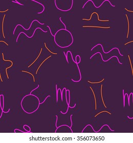 Zodiac sign , doodles, hole,taurus,capricorn,virgo,aquarius,gemini,libra, seamless pattern. Hand drawn.
