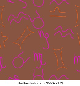Zodiac sign , doodles, hole,taurus,capricorn,virgo,aquarius,gemini,libra, seamless pattern. Hand drawn.