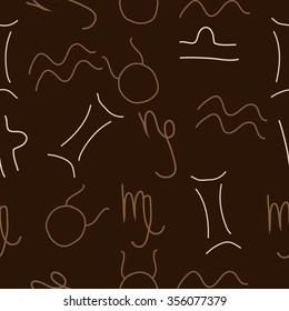 Zodiac sign , doodles, hole,taurus,capricorn,virgo,aquarius,gemini,libra, seamless pattern. Hand drawn.