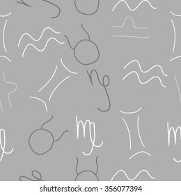 Zodiac sign , doodles, hole,taurus,capricorn,virgo,aquarius,gemini,libra, seamless pattern. Hand drawn.