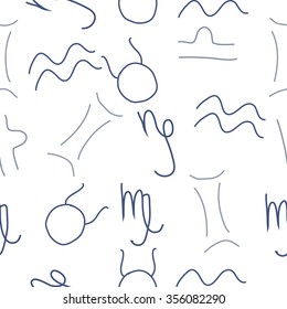 Zodiac sign , doodles, hole,taurus,capricorn,virgo,aquarius,gemini,libra, seamless pattern. Hand drawn.