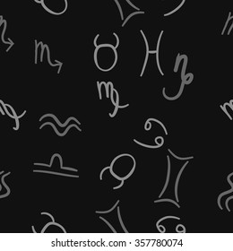Zodiac sign , doodles, hole,taurus,capricorn,virgo,pisces, cancer,scorpio,libra, gemini,aquarius, seamless pattern. Hand drawn.