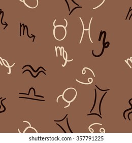 Zodiac sign , doodles, hole,taurus,capricorn,virgo,pisces, cancer,scorpio,libra, gemini,aquarius, seamless pattern. Hand drawn.