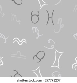 Zodiac sign , doodles, hole,taurus,capricorn,virgo,pisces, cancer,scorpio,libra, gemini,aquarius, seamless pattern. Hand drawn.