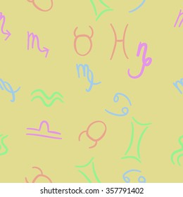 Zodiac sign , doodles, hole,taurus,capricorn,virgo,pisces, cancer,scorpio,libra, gemini,aquarius, seamless pattern. Hand drawn.