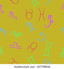 Zodiac sign , doodles, hole,taurus,capricorn,virgo,pisces, cancer,scorpio,libra, gemini,aquarius, seamless pattern. Hand drawn.
