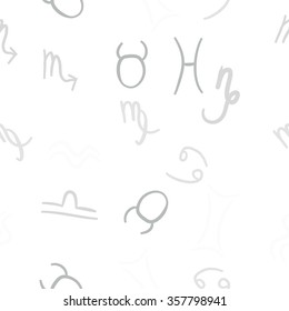 Zodiac sign , doodles, hole,taurus,capricorn,virgo,pisces, cancer,scorpio,libra, gemini,aquarius, seamless pattern. Hand drawn.