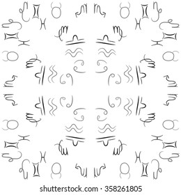 Zodiac sign , doodles, hole,taurus,capricorn,virgo,pisces, cancer,scorpio,libra, gemini,aquarius, circular pattern. Hand drawn.