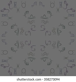 Zodiac sign , doodles, hole,taurus,capricorn,virgo,pisces, cancer,scorpio,libra, gemini,aquarius, circular pattern. Hand drawn.