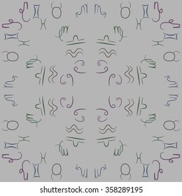 Zodiac sign , doodles, hole,taurus,capricorn,virgo,pisces, cancer,scorpio,libra, gemini,aquarius, circular pattern. Hand drawn.