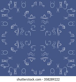 Zodiac sign , doodles, hole,taurus,capricorn,virgo,pisces, cancer,scorpio,libra, gemini,aquarius, circular pattern. Hand drawn.