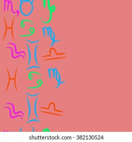 Zodiac sign , doodles, hole,taurus,capricorn,virgo,pisces, cancer,scorpio,libra, gemini,aquarius, vertical seamless pattern. Hand drawn.