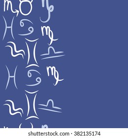 Zodiac sign , doodles, hole,taurus,capricorn,virgo,pisces, cancer,scorpio,libra, gemini,aquarius, vertical seamless pattern. Hand drawn.
