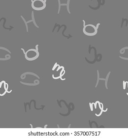 Zodiac sign , doodles, hole,taurus,capricorn,virgo,pisces, cancer,scorpio,seamless pattern. Hand drawn.